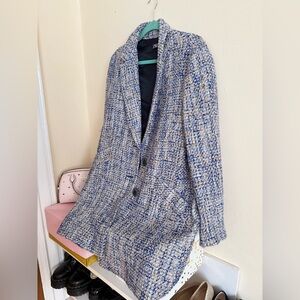 Zara Women's Blue and White Tweed Blazer